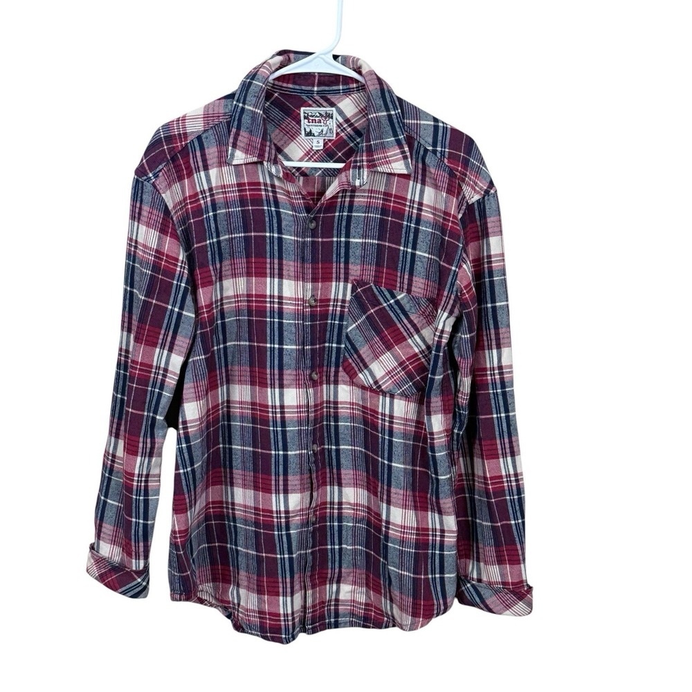 Aritzia TNA boyfriend Flannel Red Blue Plaid Button Down Shirt Women's Size S